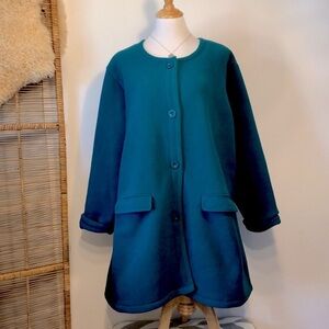 SAHALIE-Teal Green Button Front Fleece Jacket/Coat-Size 3X